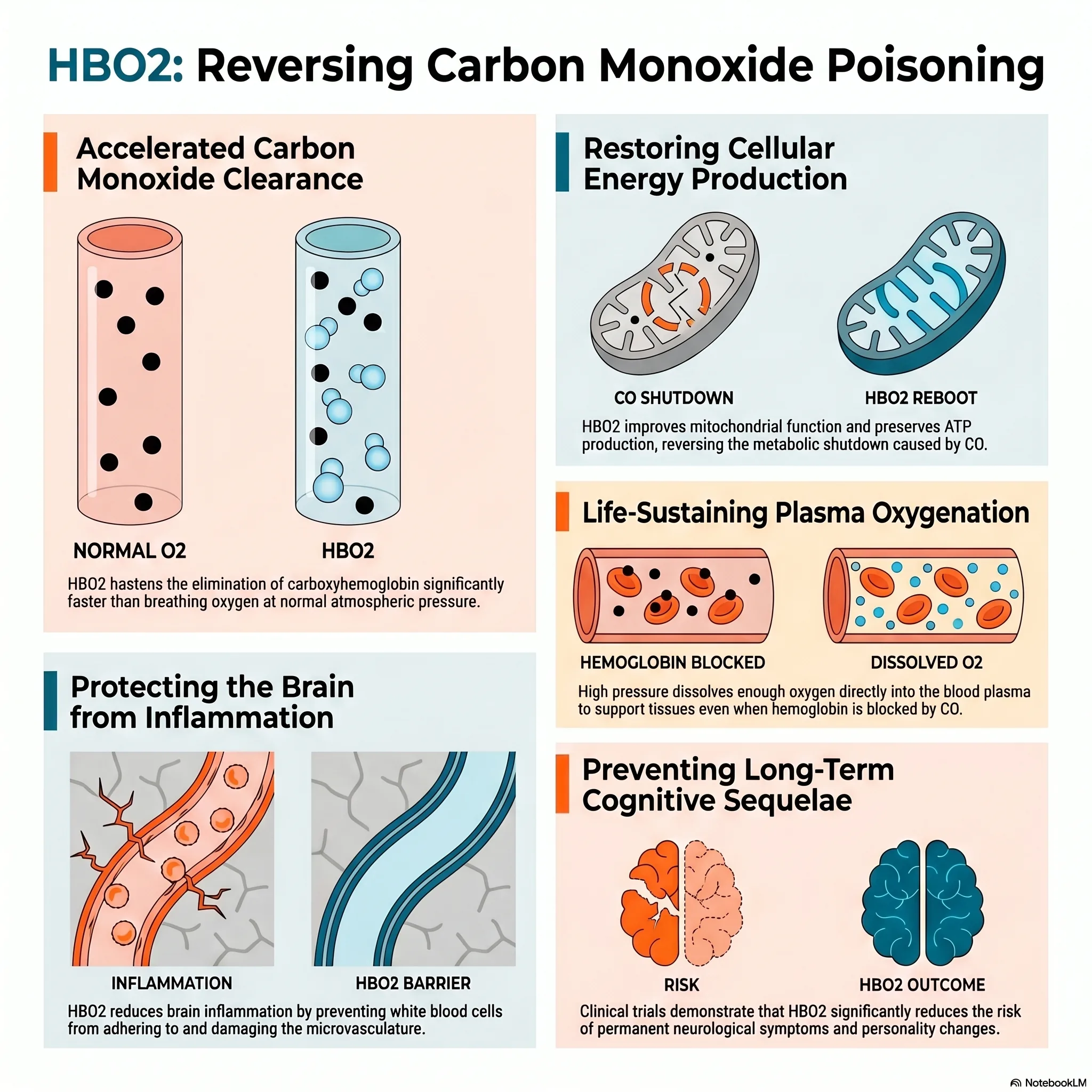 Infographic on carbon monoxide poisoning and how hyperbaric oxygen reverses its effects